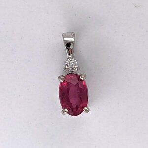 Natural Ruby Pendant in Solid 14K White Gold with Natural Diamond Accent